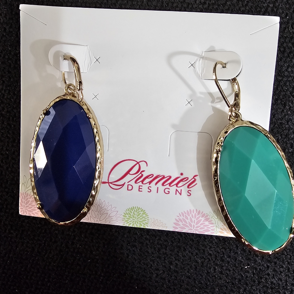 Premier Gold and Blue Oval Earrings - Picture 4 of 5